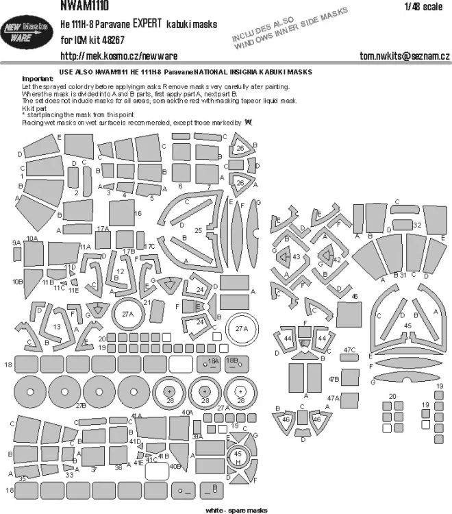 New Ware NWA-M1110 Mask He 111H-8 Paravane EXPERT (ICM 48267) 1/48