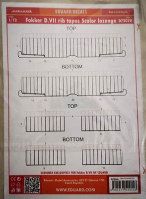 Eduard D72020 Decals 1/72 Fokker D.VII rib tapes 5-color lozenge
