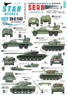 Star Decals 35-C1142 Tanks &amp; AFVs in Bosnia # 7. Serbian M84, Hellcat, M36B2, M53/59 Praga, PT-76, BTR-50PK 1/35