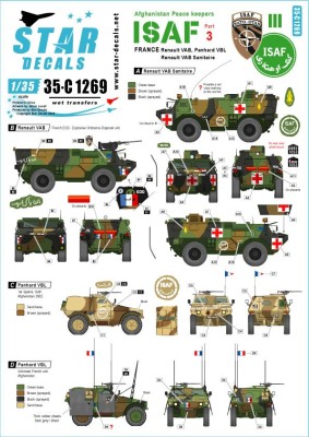 Star Decals 35-C1269 Afghani Peace keepers - ISAF # 3. French force in Afghanistan.Renault VAB Sanitaire (Medic), Renault VAB EOD,Panhard VBL 1/35