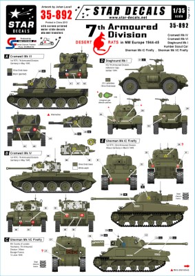 Star Decals STAR35892 7th Armoured Division - Desert Rats in NW Europe 1/35