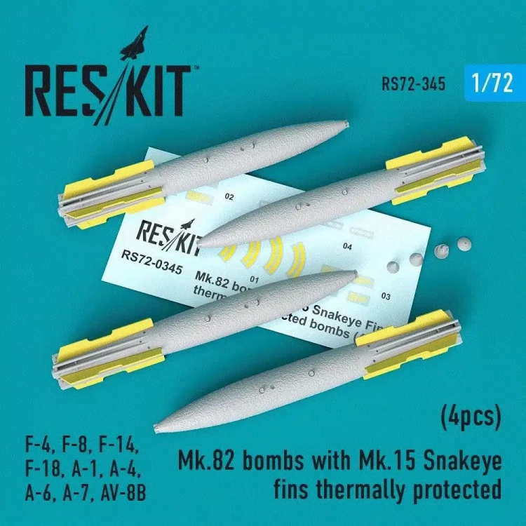 Reskit RS72-0345 Mk.82 bombs w/ Mk.15 Snakeye fins therm.prot. 1/72