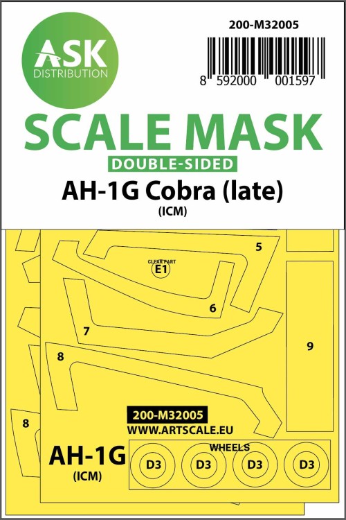 Art Scale 200-M32005 Bell AH-1G Cobra (late) wheels and canopy frame paint masks (inside & outside) 1/32