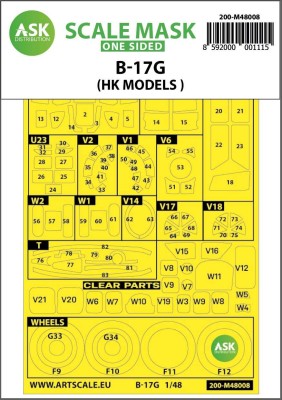 Art Scale 200-M48008 Boeing B-17G Flying Fortress wheels and canopy frame paint masks (outside only) 1/48
