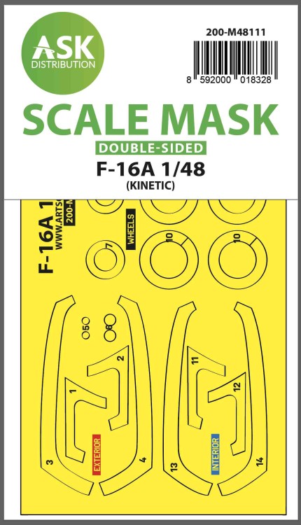 Art Scale 200-M48111 General-Dynamics F-16A wheels and canopy frame paint masks (inside and outside), self-adhesive and pre-cut 1/48