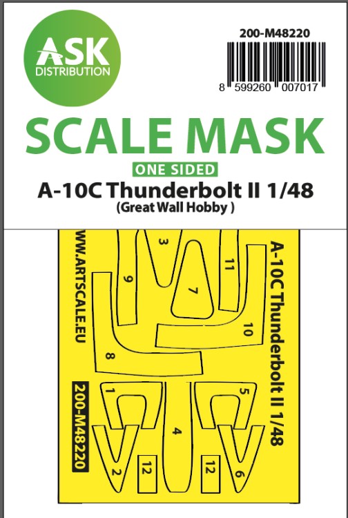Art Scale 200-M48220 Fairchild A-10C Thunderbolt II canopy frame paint mask (outside only) 1/48