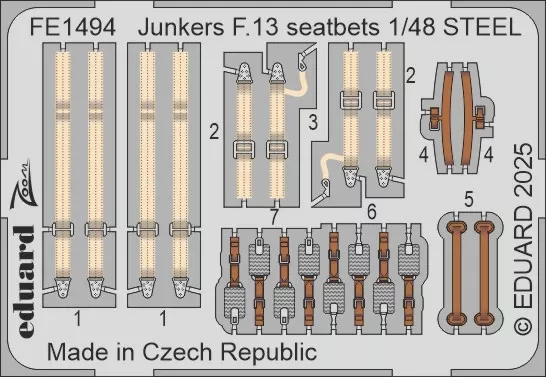 Eduard FE1494 SET Junkers F.13 seatbelts STEEL (MINA) 1/48