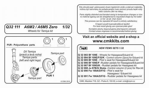 CMK Q32111 A6M2/ A6M5 Zero - wheels for TAM 1/32