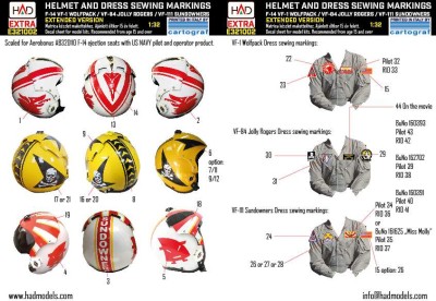 HAD E321002 F-14A Helmet &amp; dress sewing markings 1/32