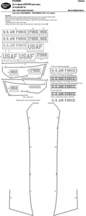 New Ware NWA-M0953 Mask SR-71A Blackbird MARKING (REV) 1/48