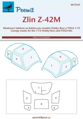Peewit M72341 Canopy mask Zlin Z-42M (HOBBYB/TOGA) 1/72