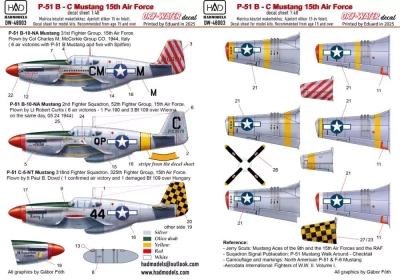 HAD DW48003 Decal P-51 B-C Mustang 15th AF (dry-water) 1/48