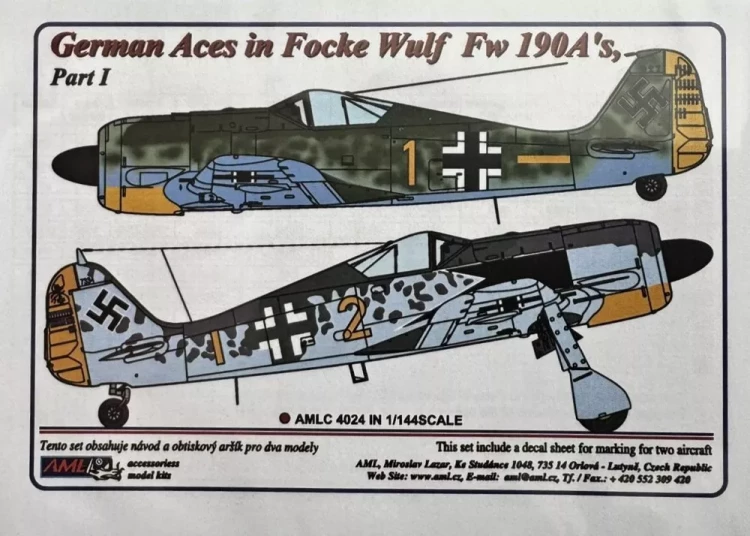 AML AMLC144024 Decals German Aces in Fw 190A's - Part I 1/144
