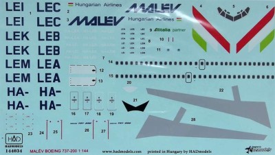 HAD 144034 Decal Boeing 737/200 MALEV 1/144