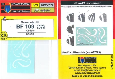 Kovozavody Prostejov EX070 Decals Bf 109 nose spiral 1/72