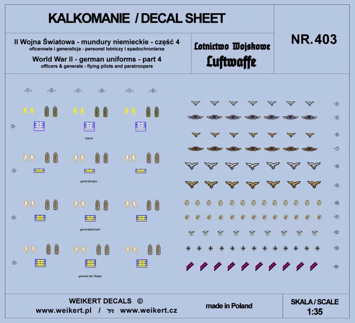 Weikert Decals 403 German Uniforms WWII - Luftwaffe, part 4 1/35