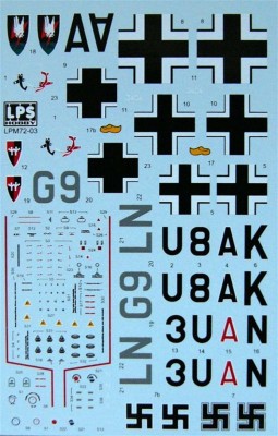 LPS Hobby LPM-72003 1/72 Bf 110E Decals&amp;Stencils (3x Luftwaffe camo)