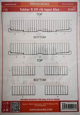 Eduard D72021 Decals 1/72 Fokker D.VII rib tapes blue (EDU)