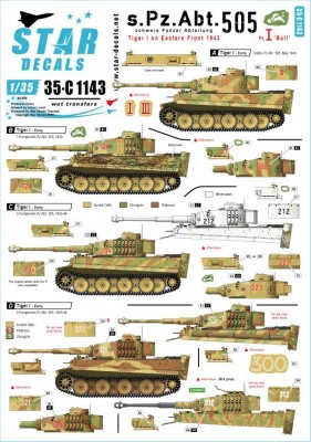 Star Decals 35-C1143 Schwere Pz.Abt. 505. Early and Mid production Tiger I with 'Bull' marking 1/35