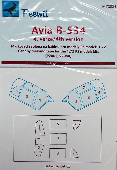 Peewit PW-M72024 1/72 Canopy mask Avia B-534 4th version (RS MODEL)