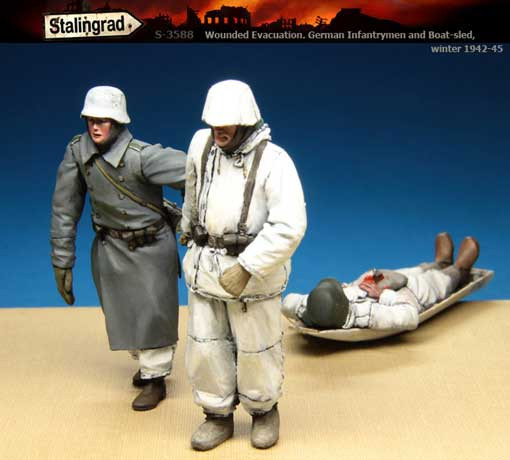 Stalingrad 3588 Эвакуация раненого. Немецкие пехотинцы с волокушей, 1942-45