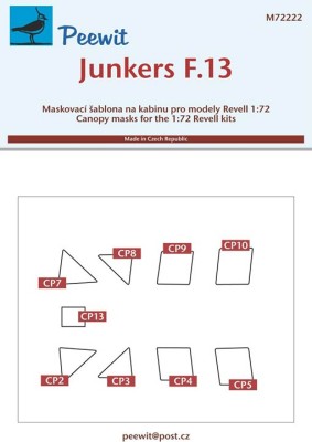Peewit M72222 1/72 Canopy mask Junkers F.13 (REVELL)