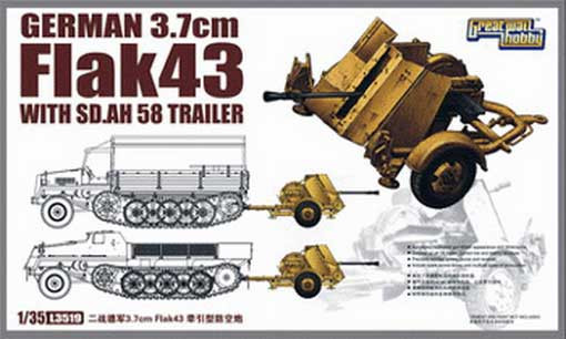 Great Wall Hobby L3519 WWII German 3.7cm FlaK43 with Sd.Ah.58 Trailer 1/35