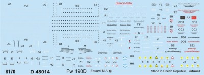 Eduard D48014 Fw 190D stencils 1/48 1/48