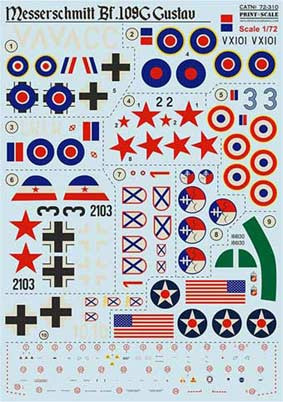 Print Scale 72-310 Messerschmitt Bf 109G Gustav (wet decals) 1/72