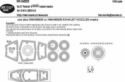 New Ware NWA-M0931 Mask Su-27 Flanker B BASIC (GWH) 1/48