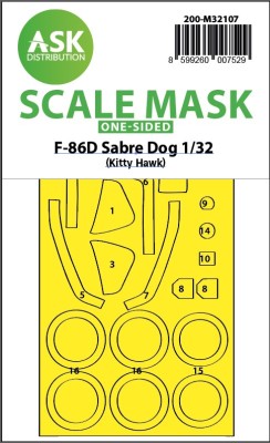 Art Scale 200-M32107 North-American F-86D Sabre Dog wheels and canopy frame paint mask (outside only) 1/32