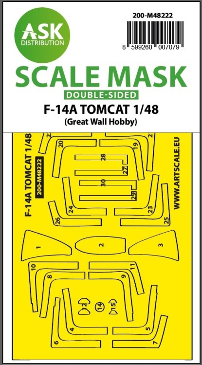 Art Scale 200-M48222 Grumman F-14A Tomcat canopy frame paint mask (inside and outside) 1/48