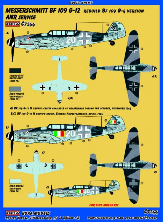 Kora Model C7244 Bf 109 G-12 Conv.set (ANR service) 1/72