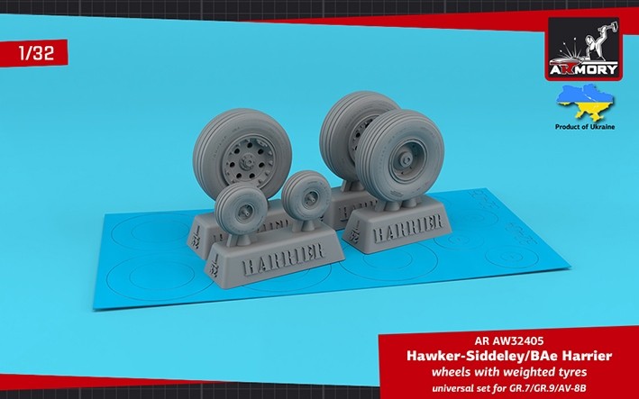 Armory ARAW32405 BAe Harrier GR.7/GR.9/ McDonnell-Douglas AV-8B Harrier wheels with weighted tyres, 1/32