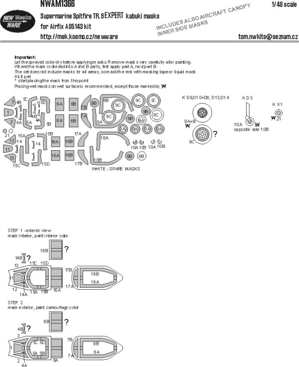 New Ware M1366 Mask Supermarine Spitfire TR.9 EXPERT (AIRF) 1/48