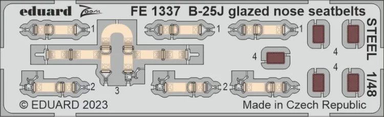 Eduard FE1337 B-25J glazed nose seatbelts STEEL (HKM) 1/48