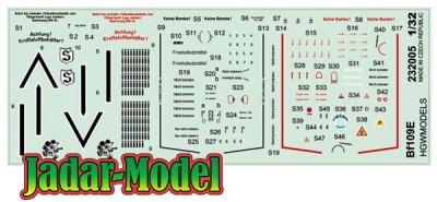 HGW 232005 Messerschmitt Bf 109E STENCILS декаль 1/32