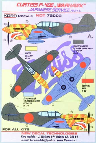 Kora Model NDT72002 Curtiss P-40E Japanese Service Part 2 декали декали 1/72