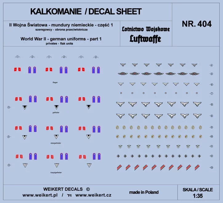 Weikert Decals 404 German Uniforms WWII - Flak Units, part 1 1/35