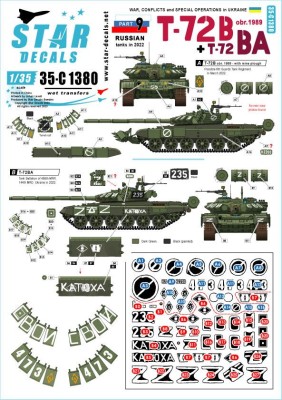 Star Decals 35-C1380 War in Ukraine # 9Russian T-72B (obr 1989) and T-72BA operating in Ukraine in 2022 1/35