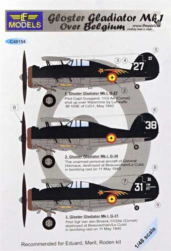 Lf Model C48154 Decals Gloster Gladiator Mk.I over Belgium 1/48