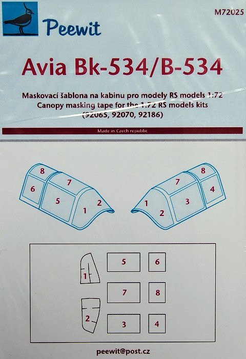 Peewit PW-M72025 1/72 Canopy mask Avia Bk-534/B-534 (RS MODEL)