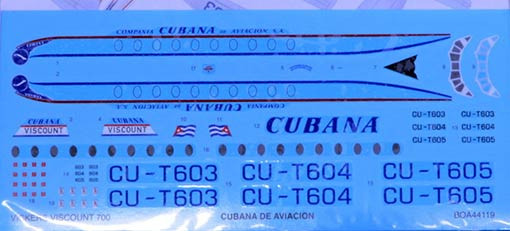 BOA Decals 44119 Vickers Viscount 700 Cubana (EAEX) 1/144