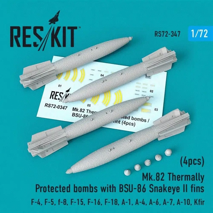 Reskit RS72-0347 Mk.82 Therm.Prot. bombs w/ BSU-86 Snakeye II 1/72