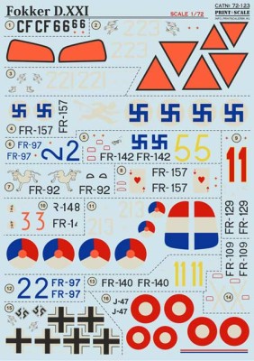 Print Scale 72-123 Fokker D.XXI Wet decal 1/72