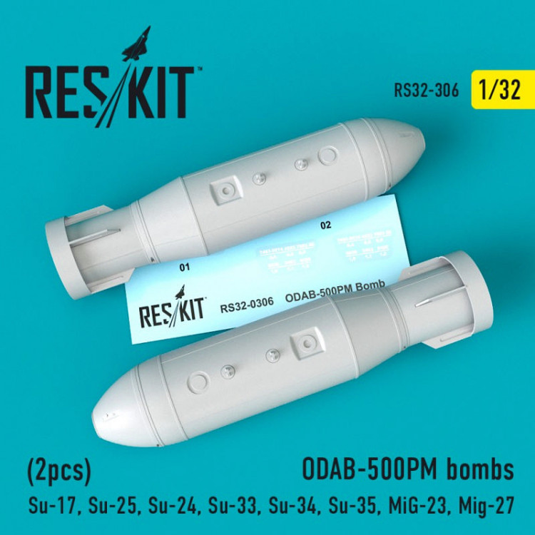 Reskit RS32-0306 ODAB-500PM bombs (2pcs) (Su-17, Su-25, Su-24, Su-33, Su-34, Su-35, MiG-23, Mig-27) Trumpeter 1/32