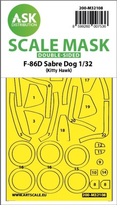 Art Scale 200-M32108 North-American F-86D Sabre Dog wheels and canopy frame paint mask (inside and outside) 1/32