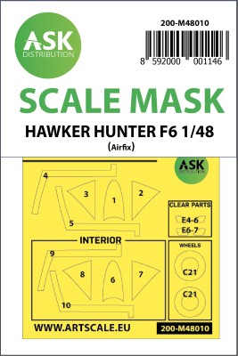 Art Scale 200-M48010 Hawker Hunter F.6 Kabuki wheels and canopy frame paint masks (inside &amp; outside) 1/48