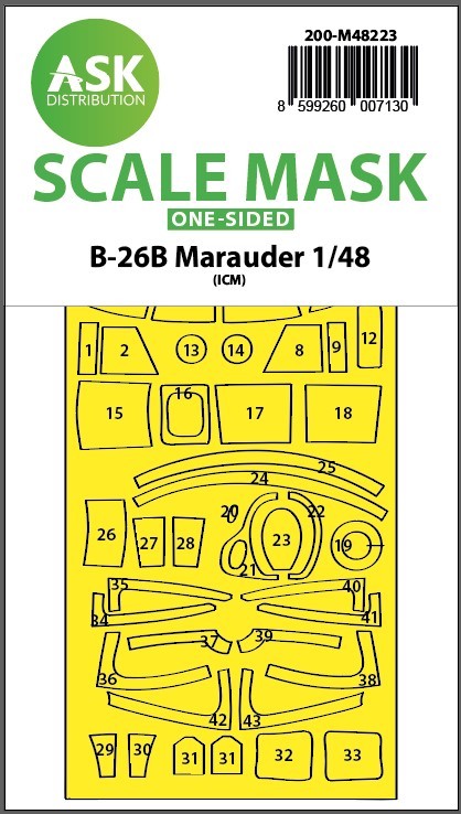 Art Scale 200-M48223 Martin B-26B Marauder - wheels and canopy frame paint mask (outside only) 1/48