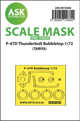 Art Scale 200-M72066 Republic P-47D Thunderbolt Bubbletop wheels and canopy frame paint masks (outside only) 1/72